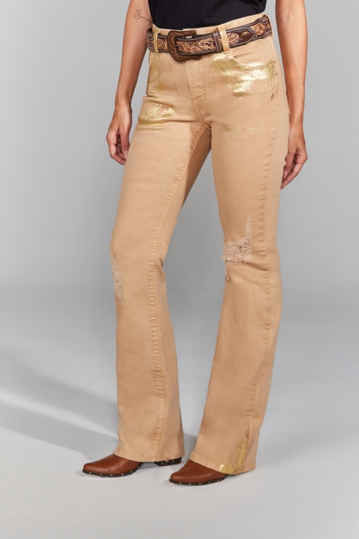 Cal a Jeans Feminina Boot Cut Caramelo Foil All Hunter