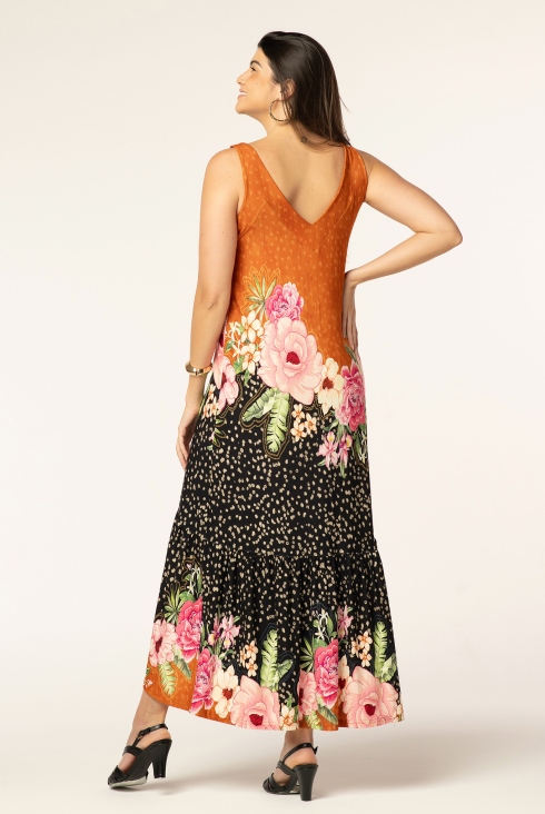 Vestido longo com cheap barra estampada