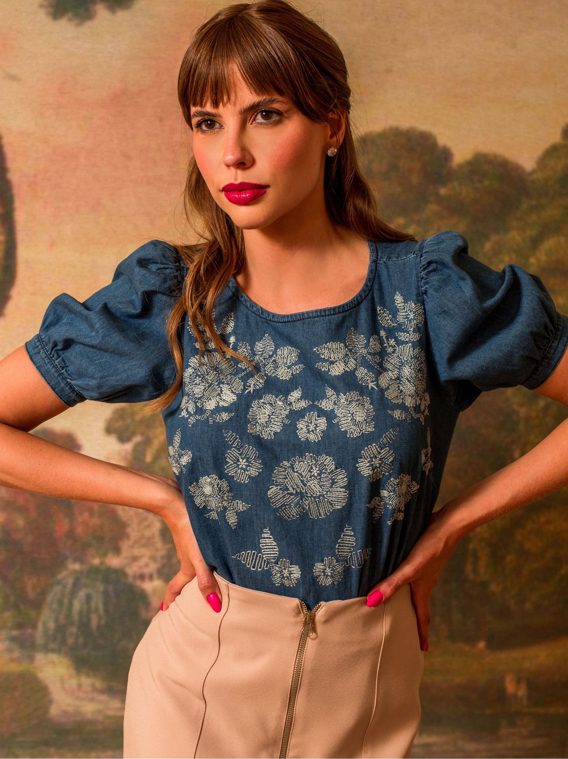 Blusa sale jeans bordada