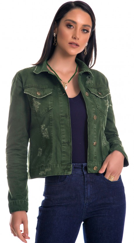 jaqueta jeans feminina verde